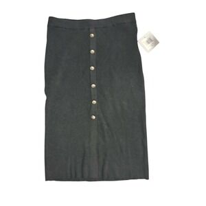 Ellen Tracy Ribbed Button Front Midi Skirt Medium Grey